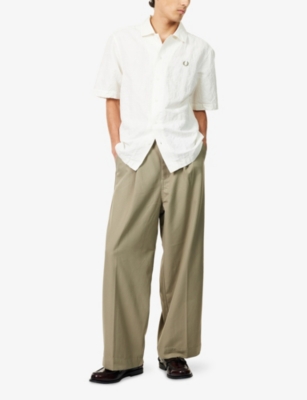 FRED PERRY: Jacquard Short-Sleeves Linen And Cotton Shirt