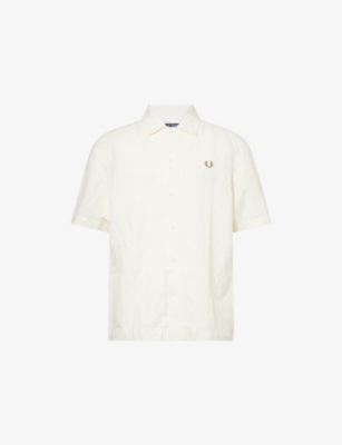 FRED PERRY: Jacquard Short-Sleeves Linen And Cotton Shirt