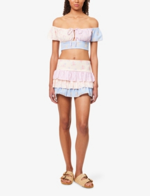 Gracejacob Womens Multi Cici Ruffle Woven Crop Top