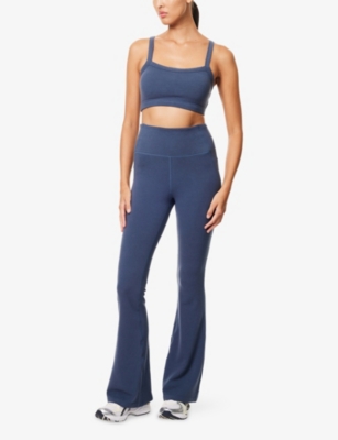 Gracejacob Womens Navy Embroidered-logo Flared Stretch-jersey Jogging Bottoms In Blue