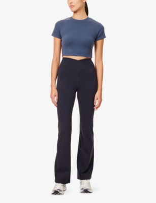 Gracejacob Womens Navy Crop Round-neck Stretch-woven Top In Blue