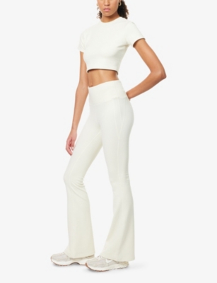 Gracejacob Womens Beige Flared Wide-leg Jersey Trousers