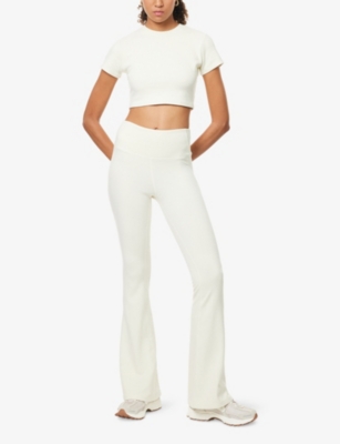 Gracejacob Womens Beige Round-neck Short-sleeves Jersey Cropped Top