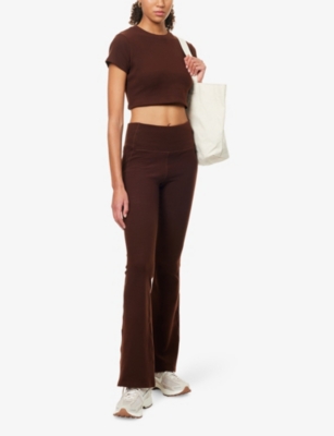 Gracejacob Womens Chocolate Brown Flared Wide-leg Jersey Trousers