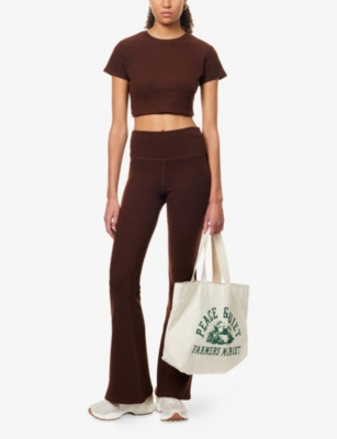 Gracejacob Womens Chocolate Brown Round-neck Short-sleeves Jersey Cropped Top
