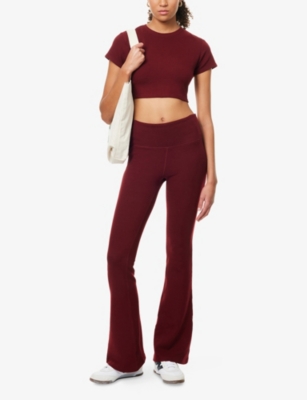 Gracejacob Womens Maroon Flared Wide-leg Jersey Trousers In Burgundy