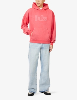 Duke & Dexter Mens Red Brand-embroidery Relaxed-fit Cotton-jersey Hoodie In Pink