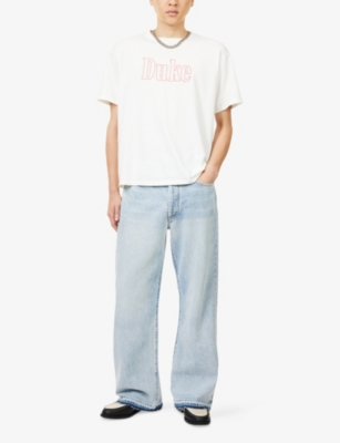 Duke & Dexter Mens White Chainstitch Crewneck Cotton-jersey T-shirt In White