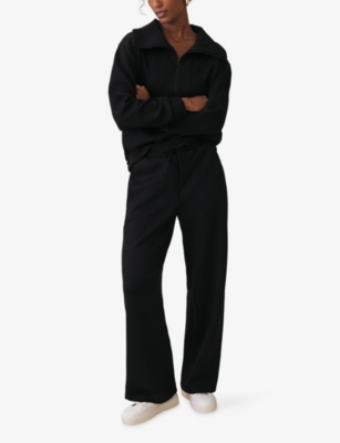 REISS: Jemma Elasticated-Waist Wide-Leg Stretch-Jersey Jogging Bottoms