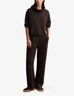 Reiss Womens Dark Chocolate Brown Jemma Elasticated-waist Wide-leg Stretch-jersey Jogging Bottoms In Brown