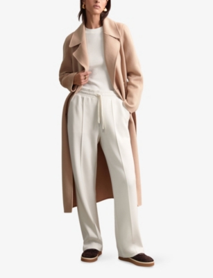 Reiss Womens Ivory Jemma Elasticated-waist Wide-leg Stretch-jersey Jogging Bottoms In Gray