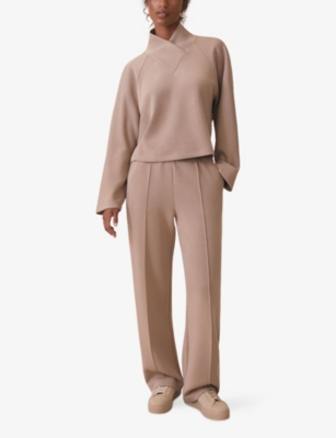 Reiss Womens  Jemma Elasticated-waist Wide-leg Stretch-jersey Jogging Bottoms In Nude