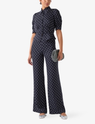 LK BENNETT: Elsie 40's Polka-Dot Wide-Leg Woven Trousers