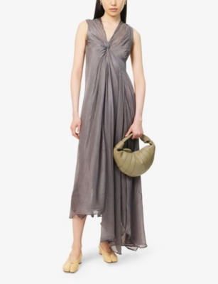 Marc Lebihan Womens Plunge Twist-front Silk Midi Dress Marron Glace