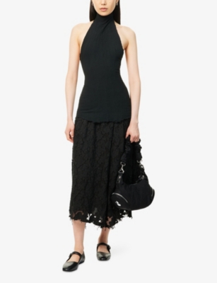 MARC LEBIHAN: Halter Corset-Panelled Textured Stretch-Woven Top
