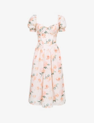 HOUSE OF CB: Lulabell Floral-Print Stretch-Cotton Midi Dress