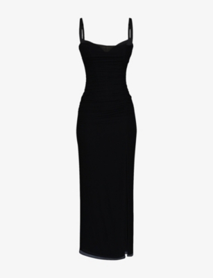House Of Cb Womens Black Lini Corset-bodice Stretch-mesh Maxi Dress In Multi