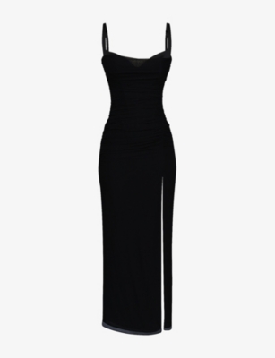 House Of Cb Womens Black Lini Corset-bodice Stretch-mesh Maxi Dress In Black