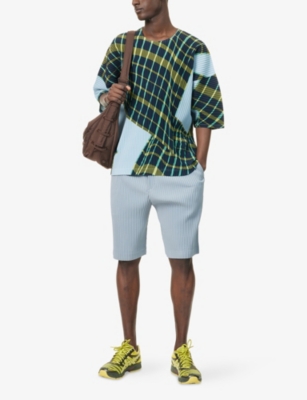 Issey Miyake Ns Gray Blue Pleats Regular-fit Knitted Shorts