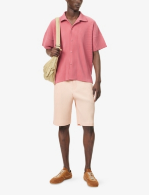 Issey Miyake Ns Pastel Orange Pleats Regular-fit Knitted Shorts
