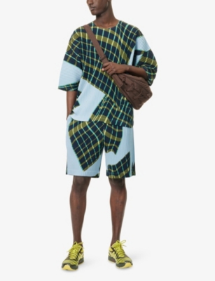 Issey Miyake Ns Blue Gray Windswept Plaid Pleats Knitted Shorts In Blue