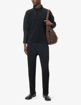 ISSEY MIYAKE NS BLACK BASICS STRAIGHT-LEG PLEATS KNITTED TROUSERS 