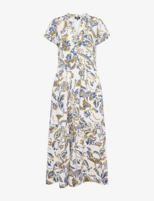 ME AND EM: Graphic-Print Tiered Cotton Midi Dress