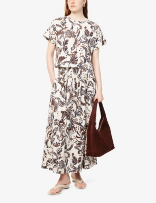ME AND EM: Side-Pocket Graphic-Pattern Cotton Maxi Skirt