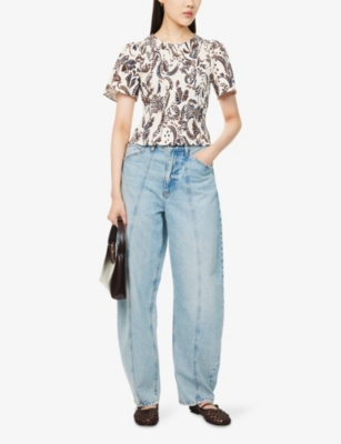 Shop Me And Em And Em Womens Light Cream Summer C Stylised Silhouette Printed Cotton Smock Top