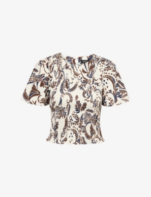 Shop Me And Em And Em Womens Light Cream Summer C Stylised Silhouette Printed Cotton Smock Top