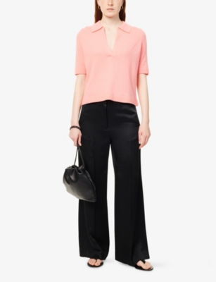 Me And Em Womens  Relaxed-fit Polo-collar Cashmere-knit Top In Camellia Pink