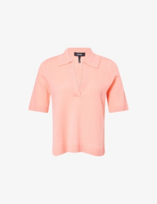 Me And Em Womens  Relaxed-fit Polo-collar Cashmere-knit Top In Camellia Pink