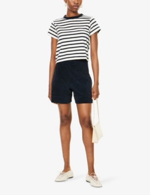 Shop Me And Em And Em Womens Cream Navy Boxy-fit Striped Cotton-blend Terry Top