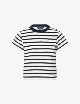Shop Me And Em And Em Womens Cream Navy Boxy-fit Striped Cotton-blend Terry Top