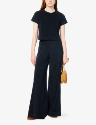 Me And Em Womens  Boxy-fit Cropped Cotton-blend Terry Top In Navy