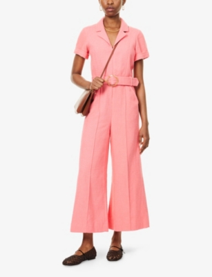 ME AND EM: Notched-Collar Belted Cotton-Tweed Jumpsuit