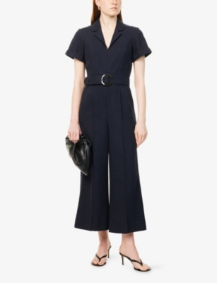 ME AND EM: Notch-Collar Short-Sleeve Cotton Tweed Jumpsuit