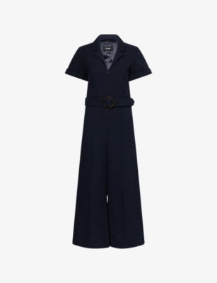 ME AND EM: Notch-Collar Short-Sleeve Cotton Tweed Jumpsuit