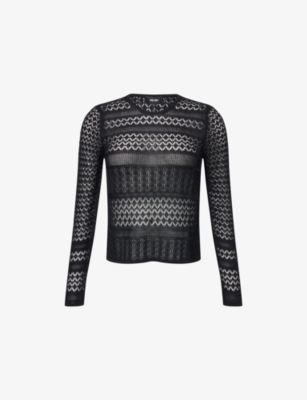 Me And Em Womens  Long-sleeve Open-knit Top In Black