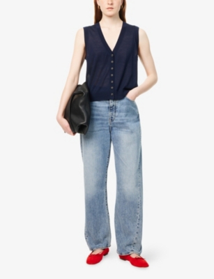 Me And Em Womens  Button-through Ultra-fine Wool-knit Vest In Navy