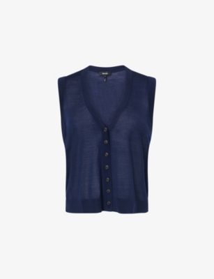 Me And Em Womens  Button-through Ultra-fine Wool-knit Vest In Navy