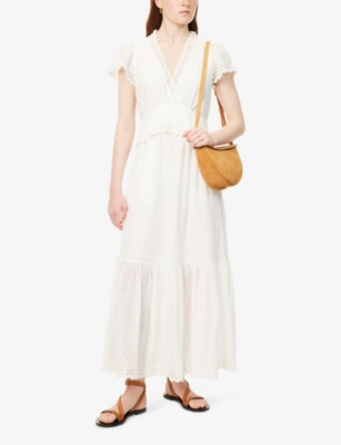 ME AND EM: V-Neck Cap-Sleeve Cotton-Broderie Maxi Dress