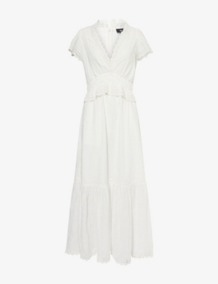 ME AND EM: V-Neck Cap-Sleeve Cotton-Broderie Maxi Dress