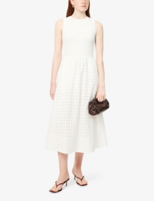 ME AND EM: Sleeveless Embroidered Cotton Midi Dress