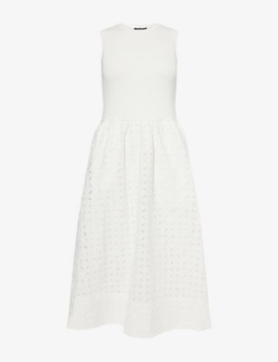 ME AND EM: Sleeveless Embroidered Cotton Midi Dress