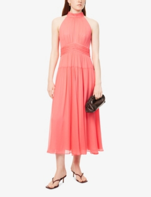 Me And Em Womens  Halterneck Silk Midi Dress In Camellia Pink