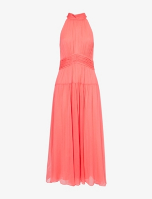 Me And Em Womens  Halterneck Silk Midi Dress In Camellia Pink