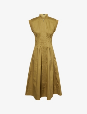 Me And Em And Em Womens Golden Olive Sporty Knit Trim-detail Cotton Midi Dress
