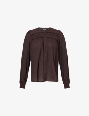 ME AND EM: Round-Neck Embroidered-Trim Cotton Blouse