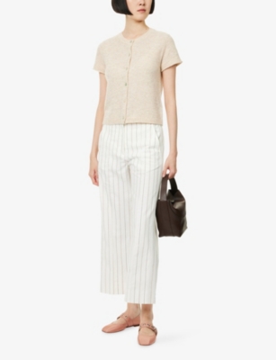 Me And Em And Em Womens Multi Stripe Striped Pleated Cropped Wide-leg Cotton Trousers In Multi